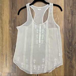 Aerie cream floral embroidered sheer racerback sleeveless blouse Sz M